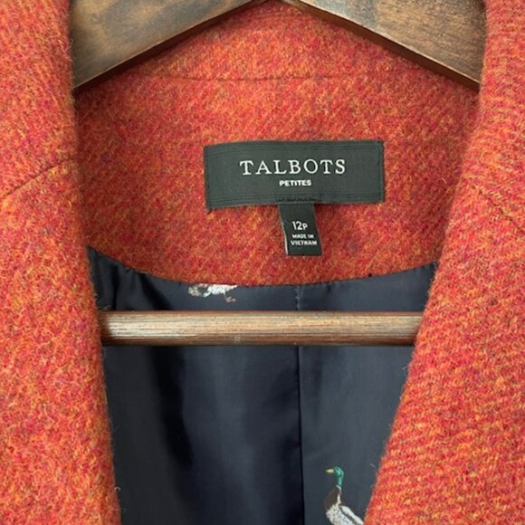 Talbots Shetland Herringbone Wool Blend Blazer Jacket Rust Brown 12P Classic - Picture 3 of 5